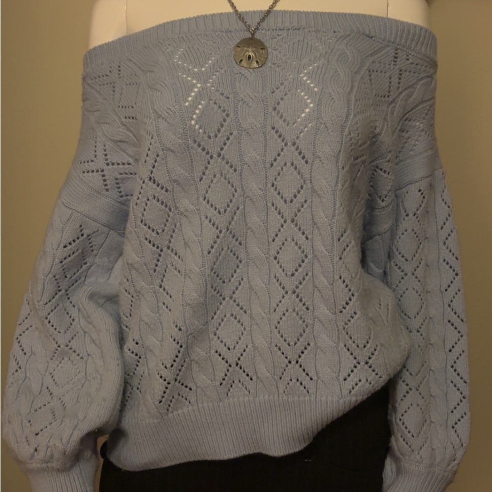 BABY BLUE Off-Shoulder Sweater
